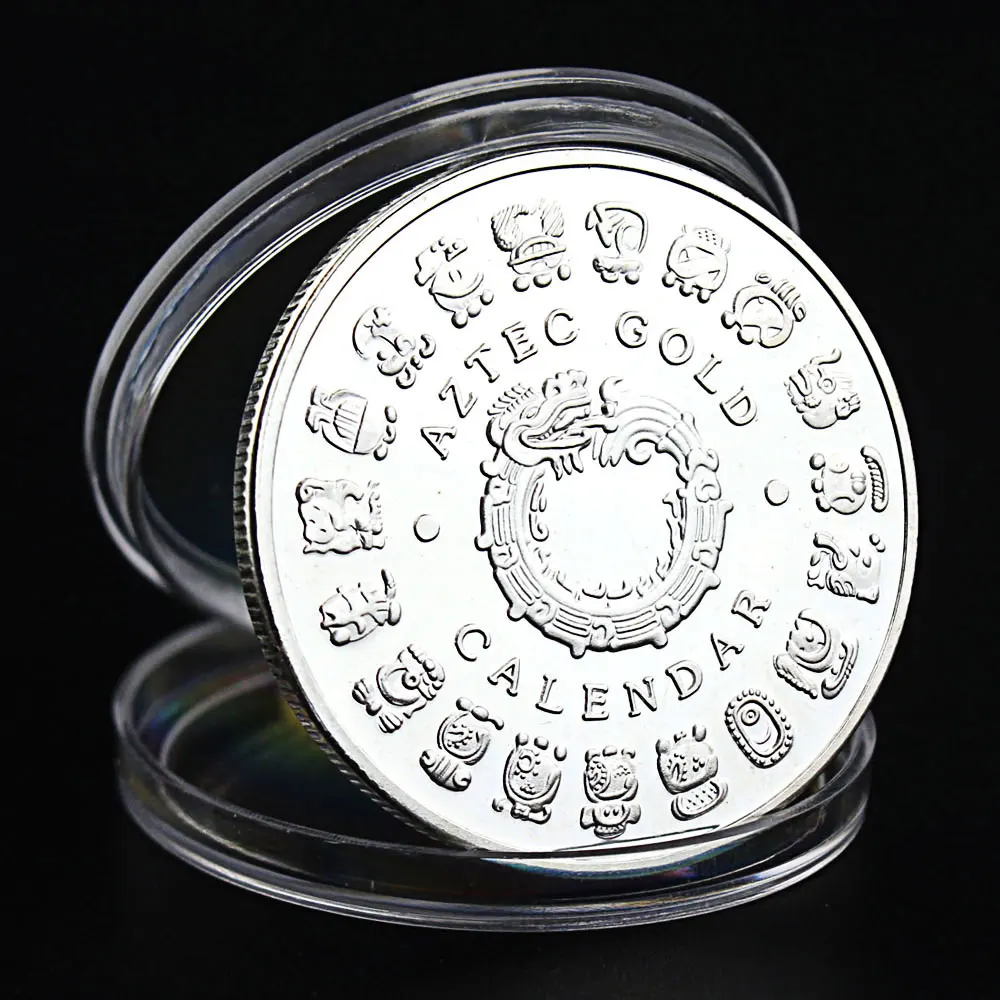 Moneda Conmemorativa Chapada En Oro Del Calendario Maya Y Azteca, Colección De Cultura Y Profecía, Tamaño 40x3 Mm