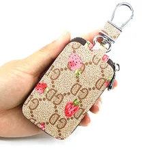Модный женский чехол для ключей от машины, высокое качество, чехол для ключей из искусственной кожи, клубника, цветок, плед, креативный ящик для хранения ключей от автомобиля