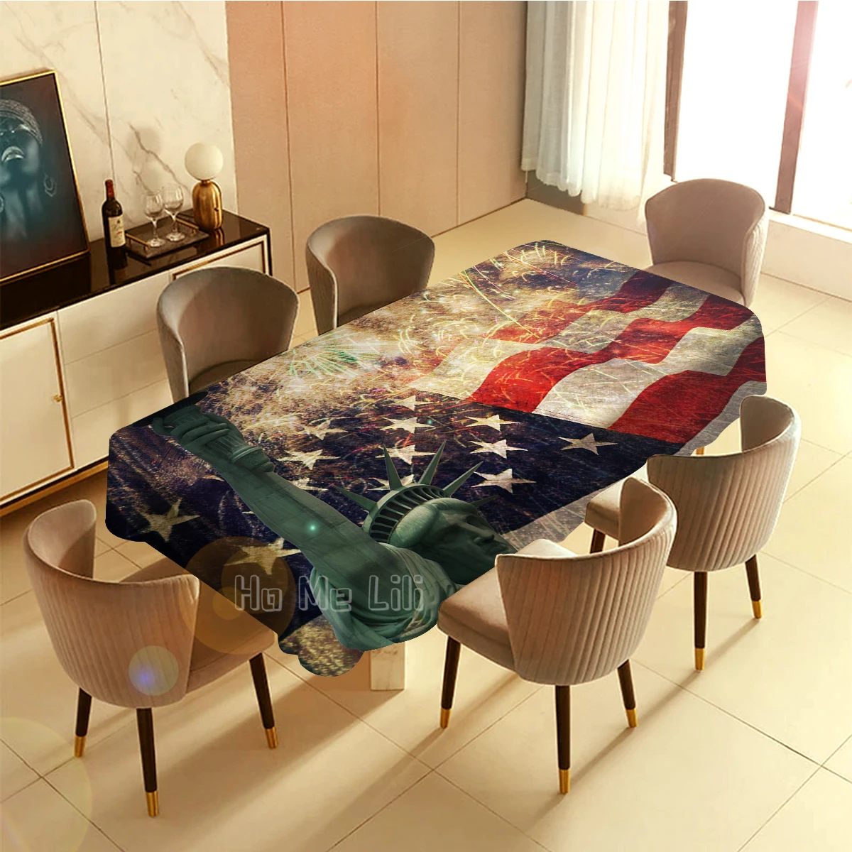 

American Flag Statue Of Liberty Tablecloth Indoor And Outdoor Art Decor