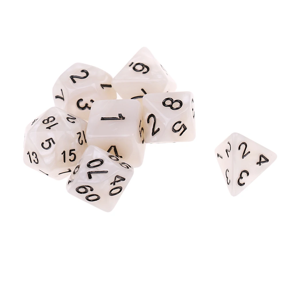 7Pcs Pearl Grain Polyhedral Dice D4 D6 D8 D10 D12 D20 TRPG for DND MTG Games