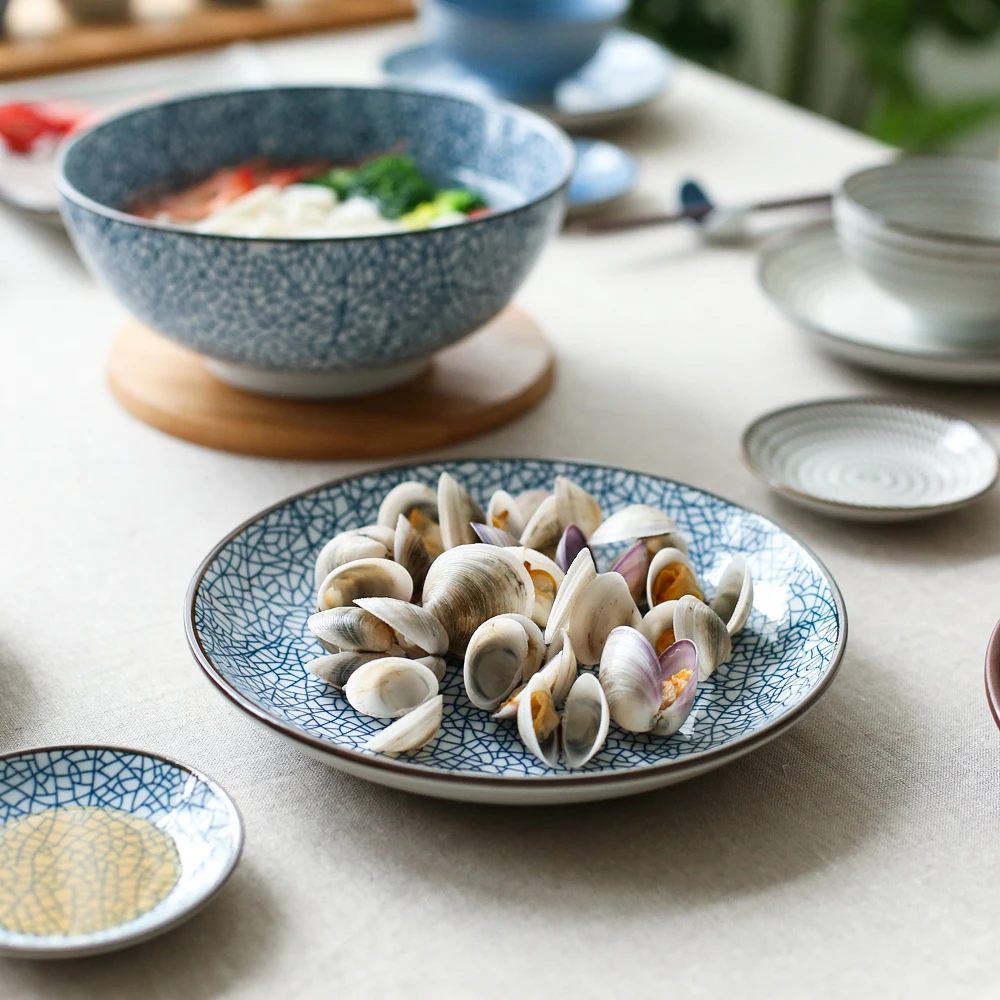 Underglaze Color Retro Japanese Household Ceramic Bowl Plate Dish Tableware And Casserole Set
