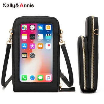 

Transparent Touchable Cell Phone Pocket Women Shoulder Bags Pu Leather Ladies Mini Handbag Female Small Messenger Crossbody Bag