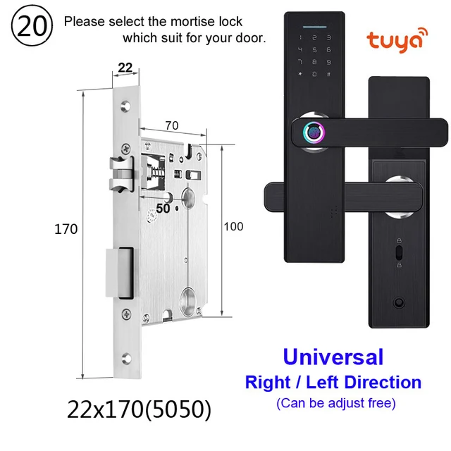 RAYKUBE Wifi Electronic Door Lock With Tuya APP Remotely / Biometric Fingerprint / Smart Card / Password / Key Unlock FG5 Plus 22x170 5050