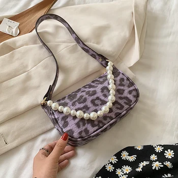 

Fashion Leopard Women Shoulder Bags Designer Pearls Handbags Luxury Alligator Female Messenger Bag Ladies Baguettes Small Purses