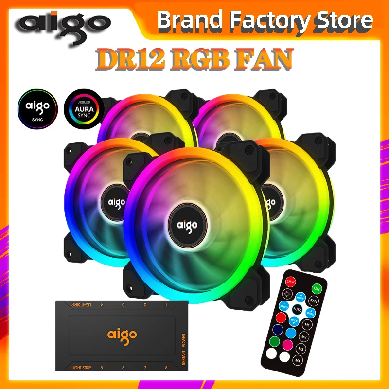 Вентилятор для охлаждения корпуса ПК Aigo DR12 3 шт. регулируемая LED RGB подсветка 120 мм