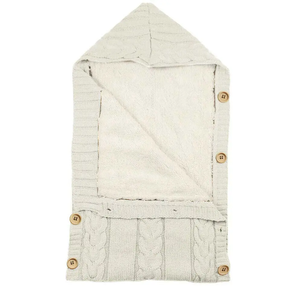 Зимняя теплая пеленка для новорожденных; вязаное крючком одеяло; спальный мешок для малышей; флисовая плотная коляска с капюшоном - Цвет: Белый