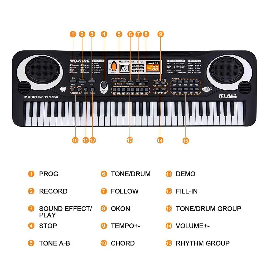 61 клавишная Цифровая Музыкальная электронная клавиатура клавишная доска Электрический пианино детский подарок США вилка