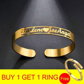 

Personalized Custom Name Letter Bangle Stainless Steel Customized Nameplate Cuff Adjustable Bracelet For Women Jewelry Gift