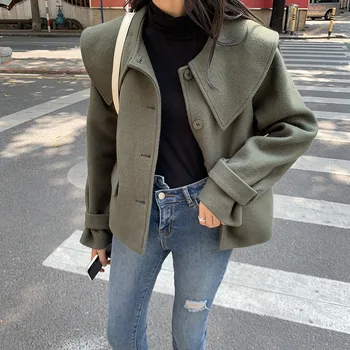 

Single breasted large lapel woolen coat women 2019 winter Korean Short woolen coat women wool coat women