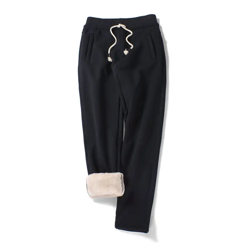 Thick Lambswool Winter Pants Women Lace Up Warm Long Straight Pants Pentalon Femme Fleece Warm Pants Women Ladies Trousers C5925