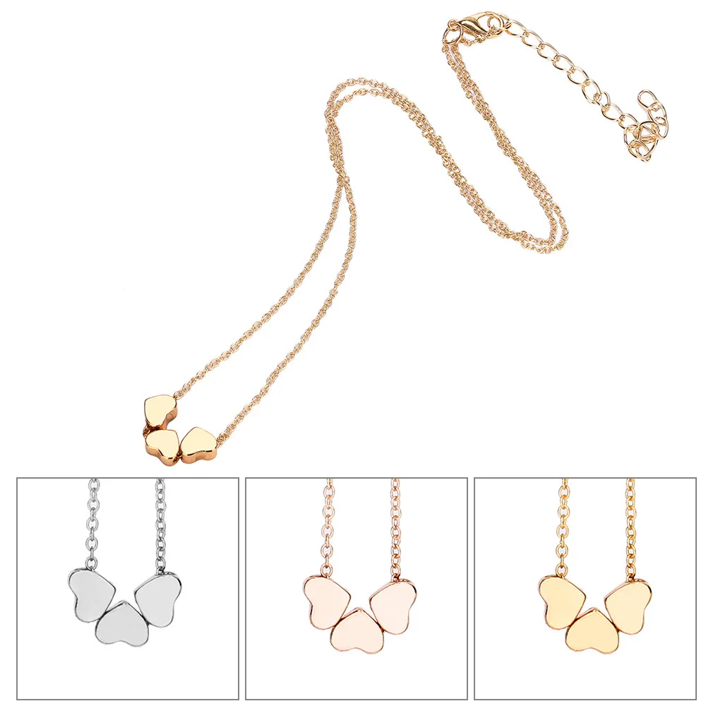 

Charm Fashion Women Stainless Steel Three Heart Pendant Chain Necklace Romantic Wedding Love Anniversary Jewelery