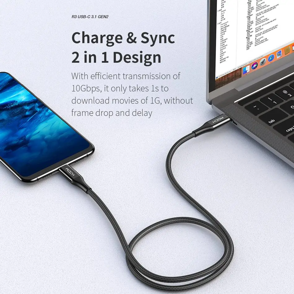 ROCK usb type C к USB C кабель для MacBook Pro 100W PD QC Быстрая зарядка 4,0 3,0 type-C 3,1 Gen2 зарядное устройство для huawei samsung Xiaomi