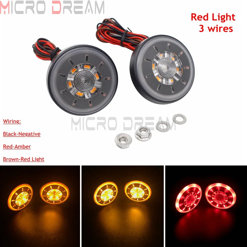 Red Light 3 wires Универсальный мотоциклетный белый Янтарный светильник светодиодный круглый черный дымовой отражатель лампа для Kawasaki Honda Ruckus Grom Z-125 Pro тормозной светильник - Цвет: Red Light 3 wires