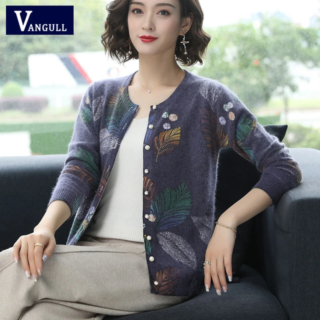 Ladies Cardigan Sweaters Buttons  Womens Cardigan Sweaters Buttons -  Fashion Print - Aliexpress