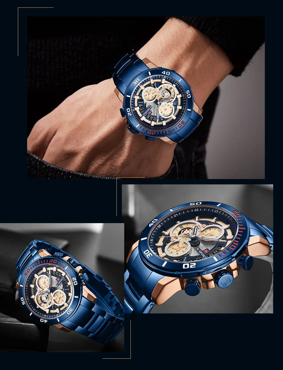 Мужские часы NAVIFORCE Топ люксовый бренд хронограф кварцевые наручные часы мужские s Нержавеющая сталь спортивные часы Relogio Masculino