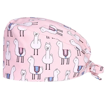

Alpaca Women's Nurse Surgical Cap Scrub Work Hat Chef Skull Caps 100% Cotton with Sweatband Hospital Dentist Tieback Hats