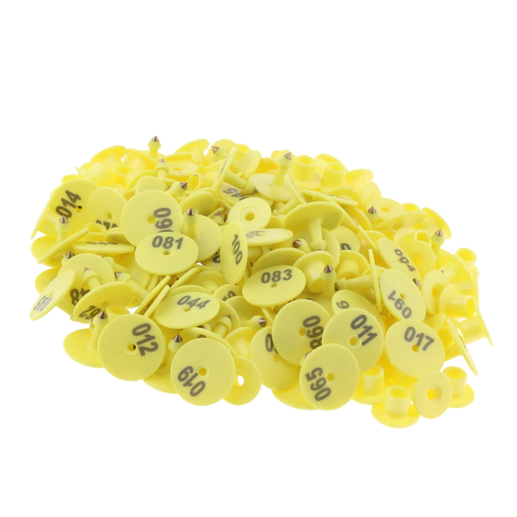 100PCS Pre Number Livestock Identification Ear Tag For Pig Goat Sheep Yellow