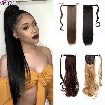 

BUQI Drawstring Ponytail Hair Extension Clips Ins Wig Long Curly Hair Wavy Hair Ponytail Wrapped In Women Wig Headwear
