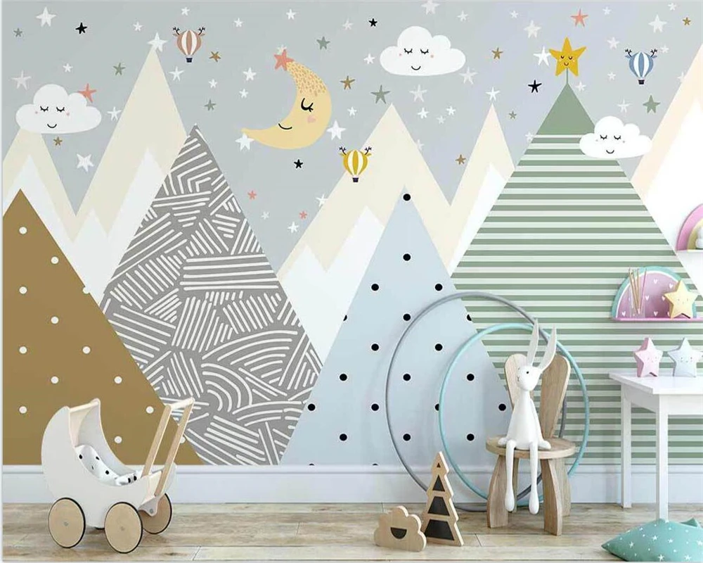 

beibehang Customize new Nordic hand-painted colorful valley hot air balloon children's room background wallpaper papier peint
