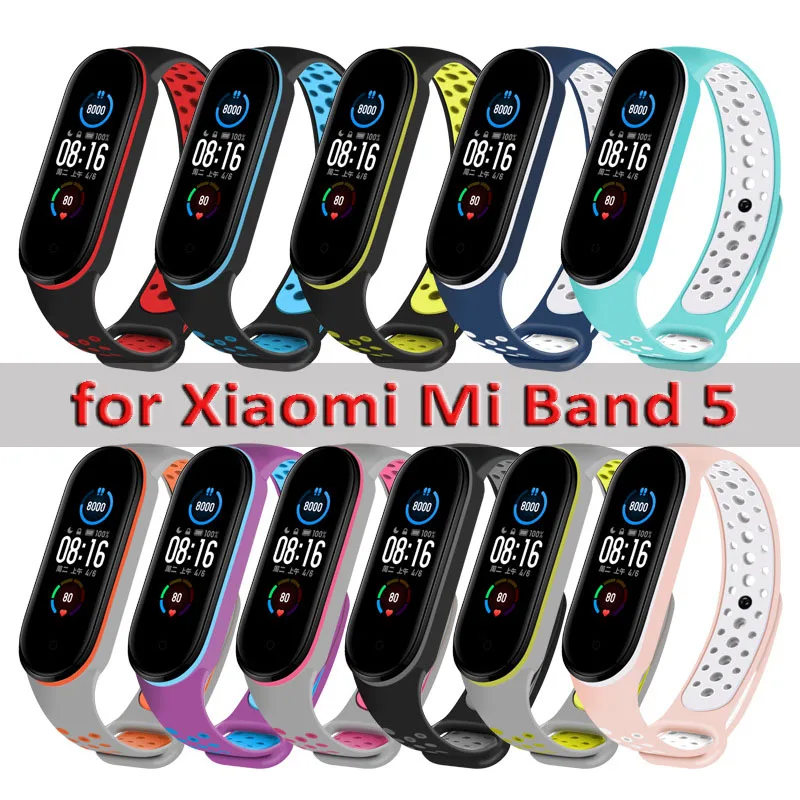 

Double Colored Strap replacement for Xiaomi Mi Band 5 Silicone Wristband Straps Wrist Strap Belt Miband 5 Bracelet