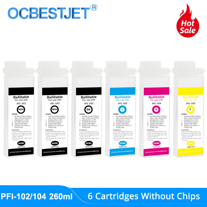 260ML PFI-102 PFI-104 Refillable Ink Cartridge Without Chips PFI102 PFI104 For Canon iPF650 iPF655 iPF750 iPF755 iPF760 iPF765 | Компьютеры