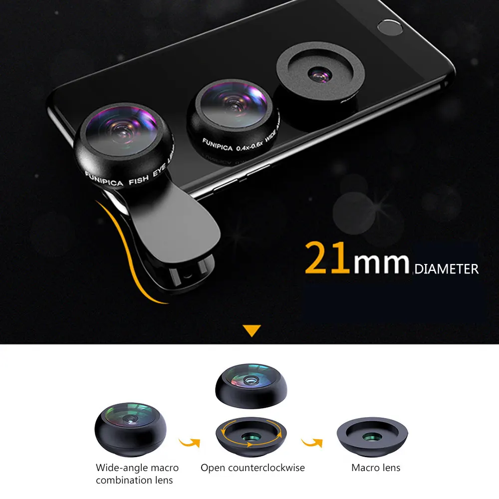 

2 Functions Mobile Phone Lens 0.6X Wide Angle Len & 15X Macro HD Camera Lens Universal for All Phone