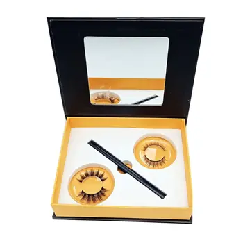 

2 Pairs Eyelashes with Self-Adhesive Eyeliner Kit Glue Free No Magnetic False Lashes Set Reusable Long Lasting Waterproof Makeup