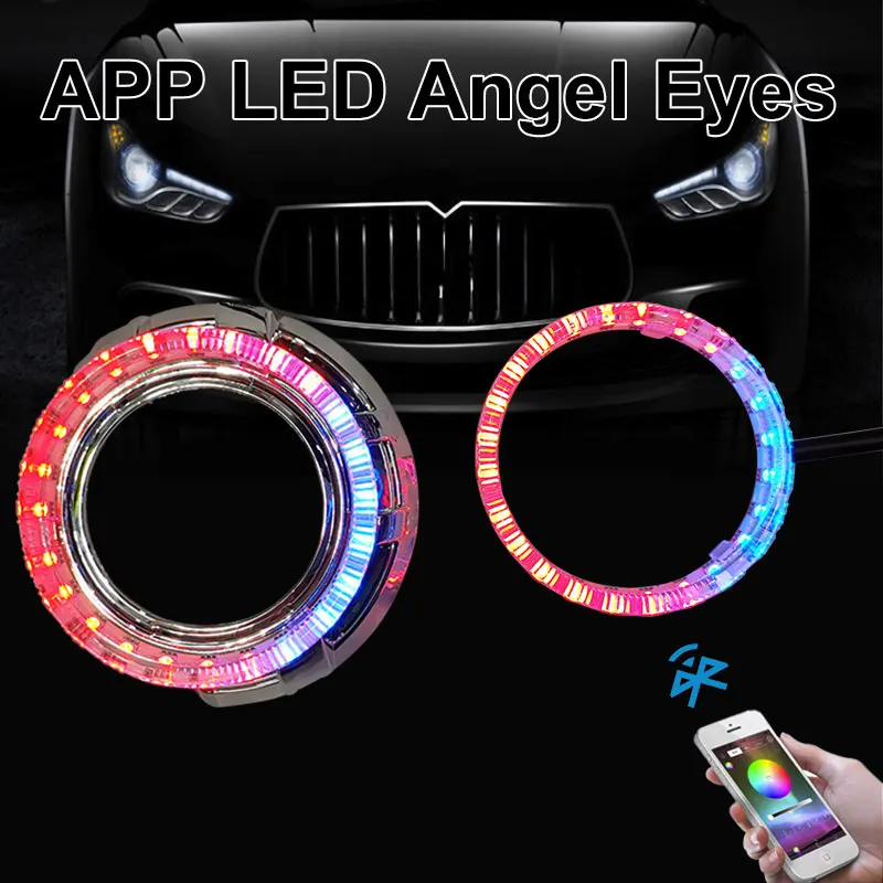 Пара 3,0 дюймов объектив проектора многоцветные преобразования RGB Led angel Eyes halo кольца комплект кожухов приложение дистанционное управление 12 В