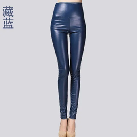 Женские брюки-карандаш из эластичной искусственной кожи; сезон осень-зима; бархатные брюки из искусственной кожи; женские пикантные обтягивающие плотные брюки; 7172 50 - Цвет: Dark blue