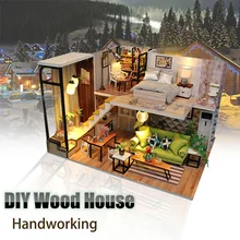 3D Мини светодиодный музыкальный Деревянный Кукольный дом DIY игрушка кукольный домик Дети Подарки головоломка образование