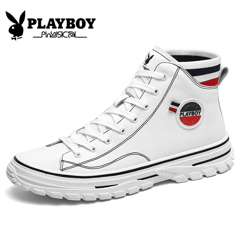 PLAYBOY/Новые мужские ботинки кожаные уличные ботильоны мужские Нескользящие ботинки на шнуровке Британские кроссовки Zapatos De Hombre PZ2950010 - Цвет: Белый