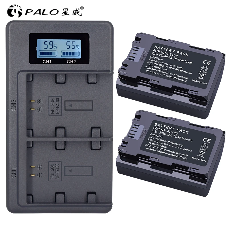 

2Pc 2280mAh NP-FZ100 NPFZ100 NP FZ100 Battery + LED Dual USB Charger for Sony NP-FZ100, BC-QZ1, Sony a9, a7R III, a7 III, A9R