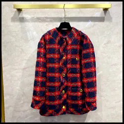 Primavera frança estilo feminino de alta qualidade designer lã xadrez tweed casaco f036