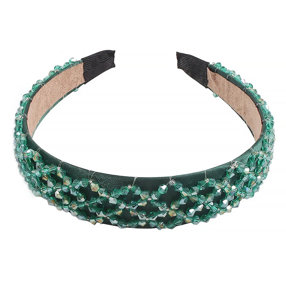 Winter New Za Headband Handmade Crystal Beads Women Head Hoops Women Headwear Accessories Free Dropshipping - Цвет: green