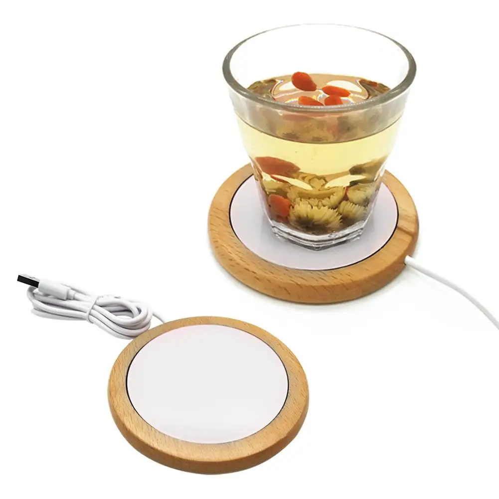 

USB Heating Coaster 55 Degree Cup Insulation Solid Wood Mat Glass Cup USB Warmer For Milk Coffee Drinks