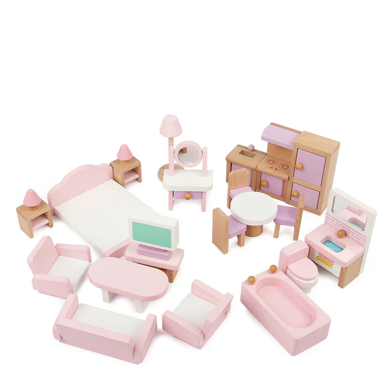 Miniature Furniture For Dolls House Wooden Dollhouse Furniture Sets Educational Pretend Play Toys Children Kids Girls Gifts 5
