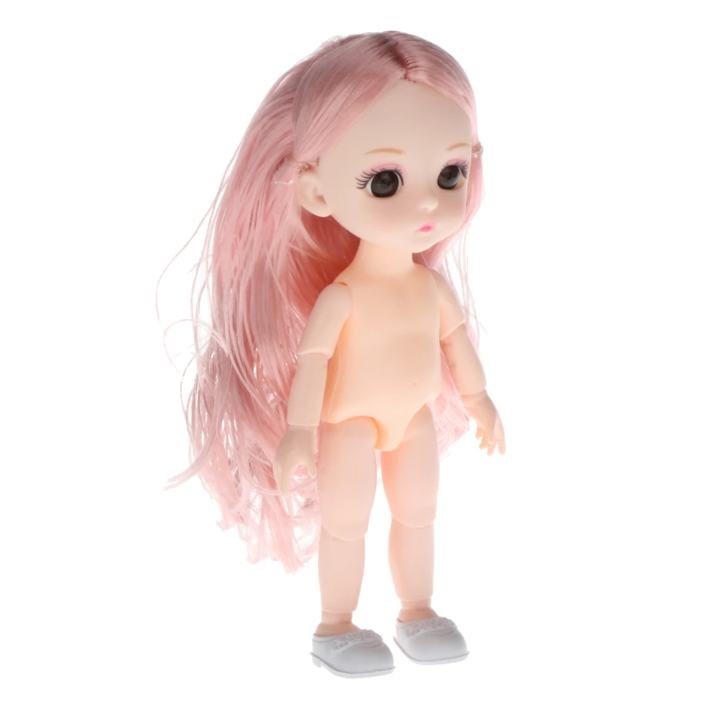 Lovely 13 Moveable Ball Joints 1/12 BJD Mini Girl Doll 3D Eyes DIY Supplies Birthday Gift  Pink Yellow Silver Hair Dolls Toy