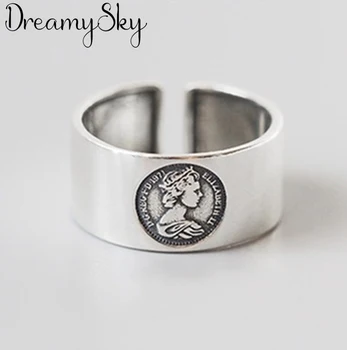

DreamySky Bohemian Ethnic 925 Sterling Silver Queen Rings for Women Bridal Wedding Vintage Open Finger Rings Christmas Gifts