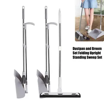 

3Pcs Set Dustpan And Broom Set Folding Upright Standing Sweep Set Wiper Lengthened Comb Teeth And Filter Hair For Home Cleaning