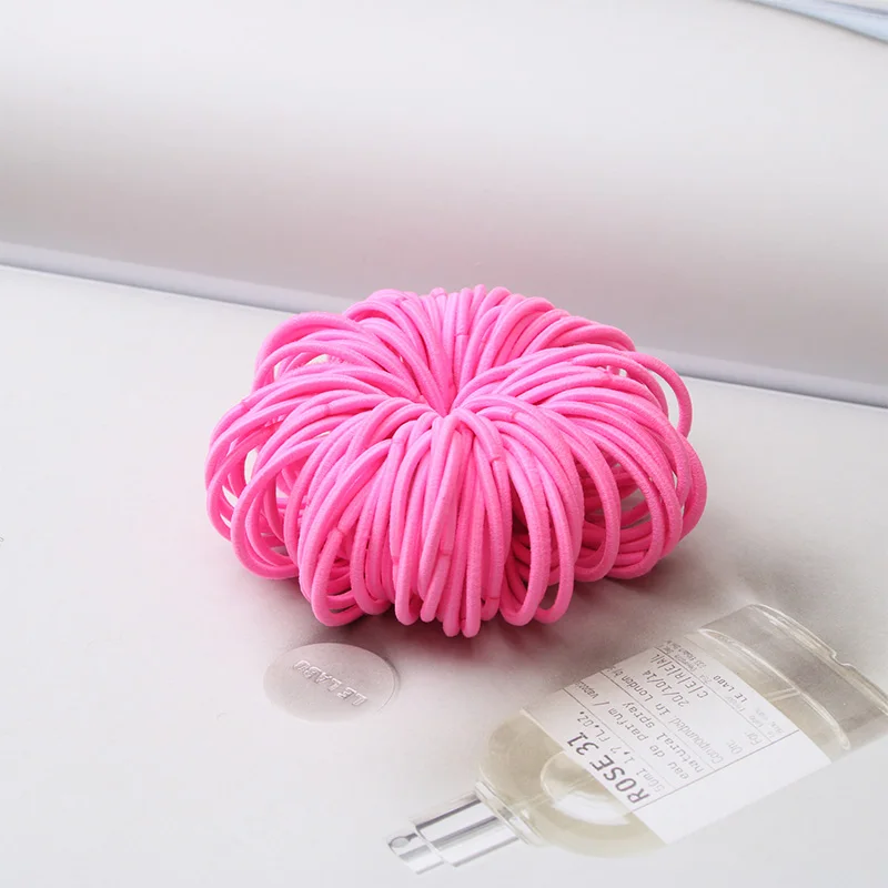 Magenta 100 шт./лот, карамельный цвет, нейлоновая резинка 3 см, Детская безопасная эластичная резинка для волос, конский хвост, кольцо для волос, Детские аксессуары для волос - Цвет: Magenta
