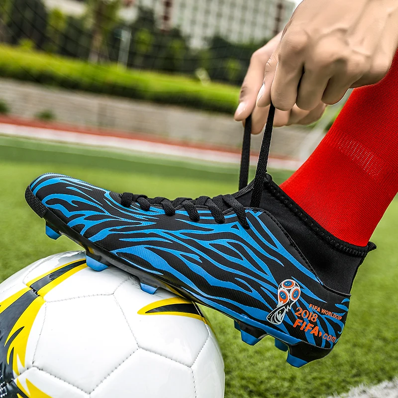

Unisex Long Spikes High Top Football Boots Men Fg Tf Soccer Shoes Kids Athletic Ankle Botas Women Training Sock Chuteira Society