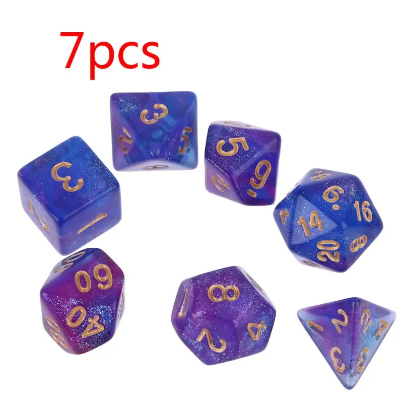 7pcs/set Dichromatic D4 D6 D8 D10 D12 D20 Polyhedral Dices Numbers Dials Desktop Table Board Game
