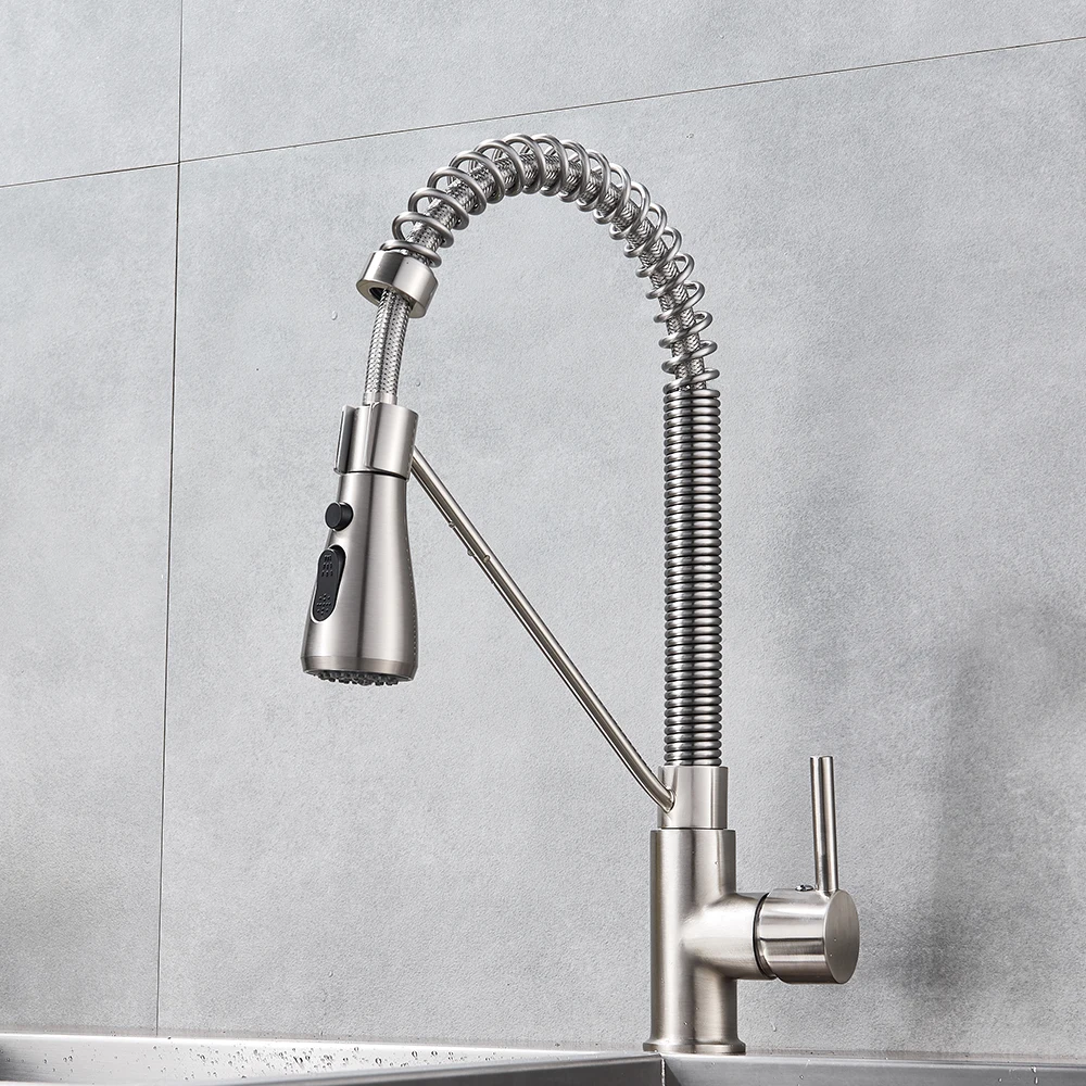 Chrome/ Black Style Kitchen Spring Faucet Pull Down Faucet Single Handle Water Mixer Tap 360 Rotation Kitchen Water Mixer Tap