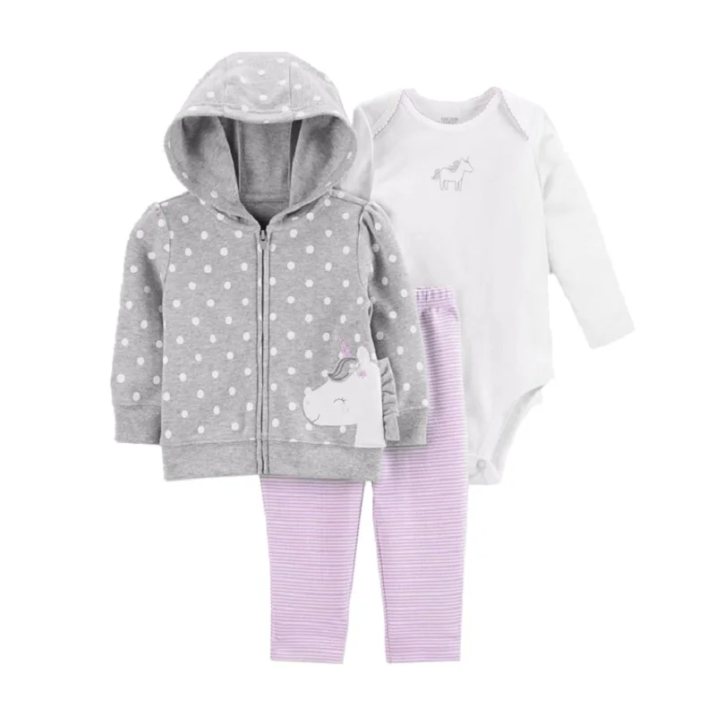 Baby Girl Clothes Set 2021 Fall Long Sleeve Zipper Cartoon Jacket+Romper+Pant Newborn Boy Outfit 6-24M vintage Baby Clothing Set Baby Clothing Set