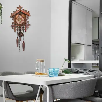 

Vintage Wooden Hanging Cuckoo Wall Clock for Living Room Home Restaurant Bedroom 517E