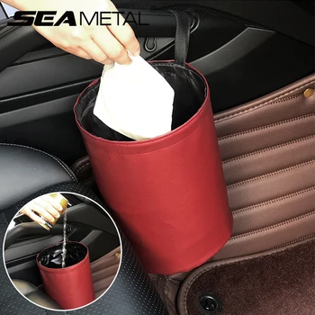 

Car Trash Can Foldable Leather Leak Proof Waterproof Car Dust Bin Bucket Hanger Garbage Container Pocket Auto Clean Accessories