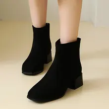

AGODOR Fashion Women Ankle Boots Mid Block Heel Boots All Match Square Toe Black Ankle Boots Women Winter Boots Size 34-43