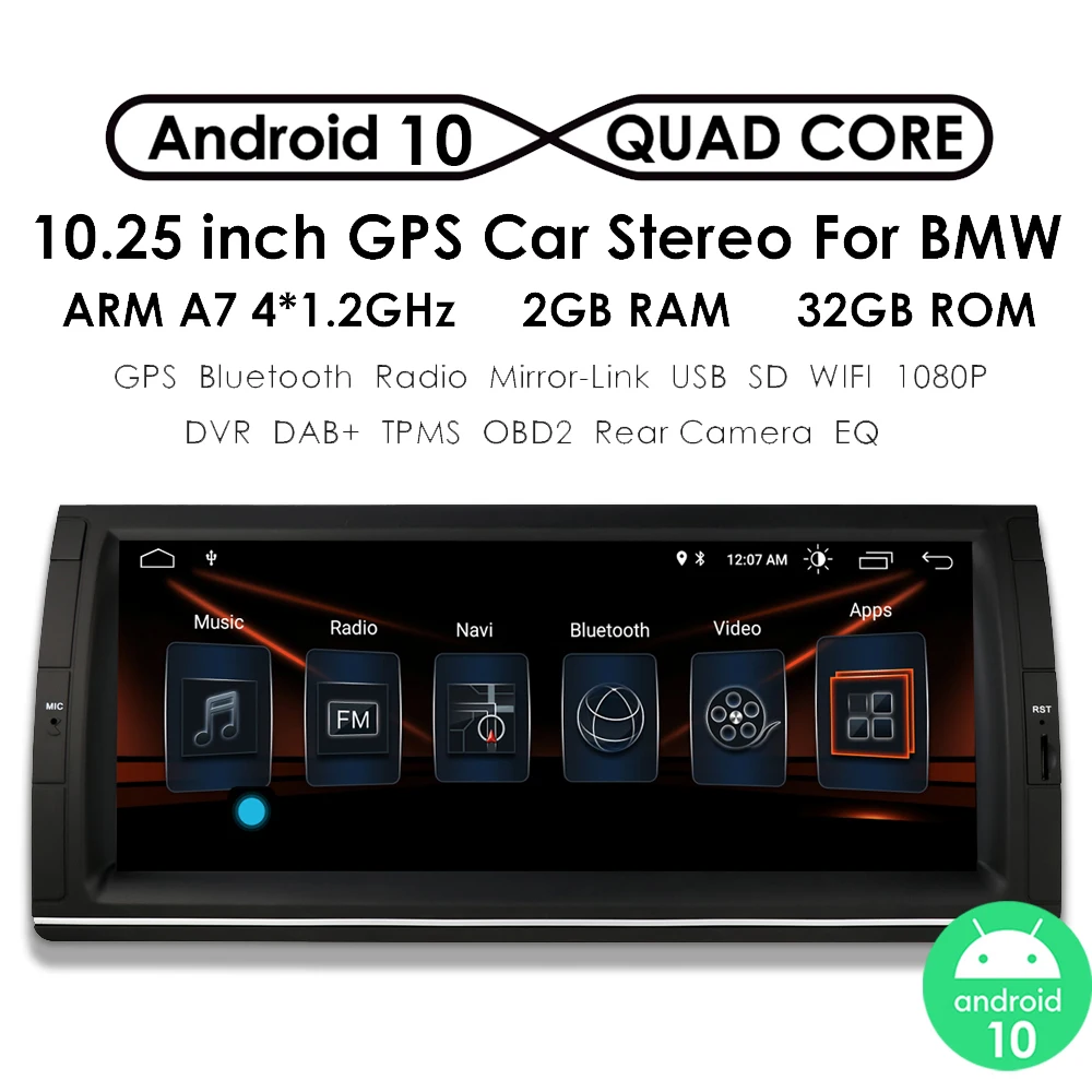 Автомобильный GPS-радиоплеер 10 25 дюймов Android для Bmw 5 7 E39 X5 E53 M5 E38 BT RDS USB управление