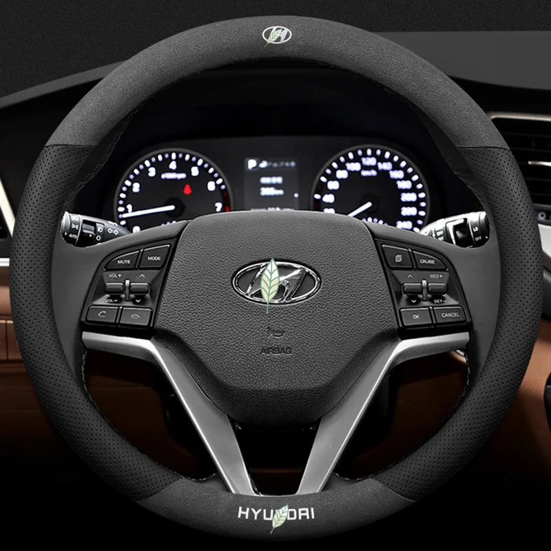 

For Hyundai 3D Laser Printing Logo Cow Leather Car Steering Wheel Cover Fit Elantra Grand Starex Sonata Tucson Matrix Accent