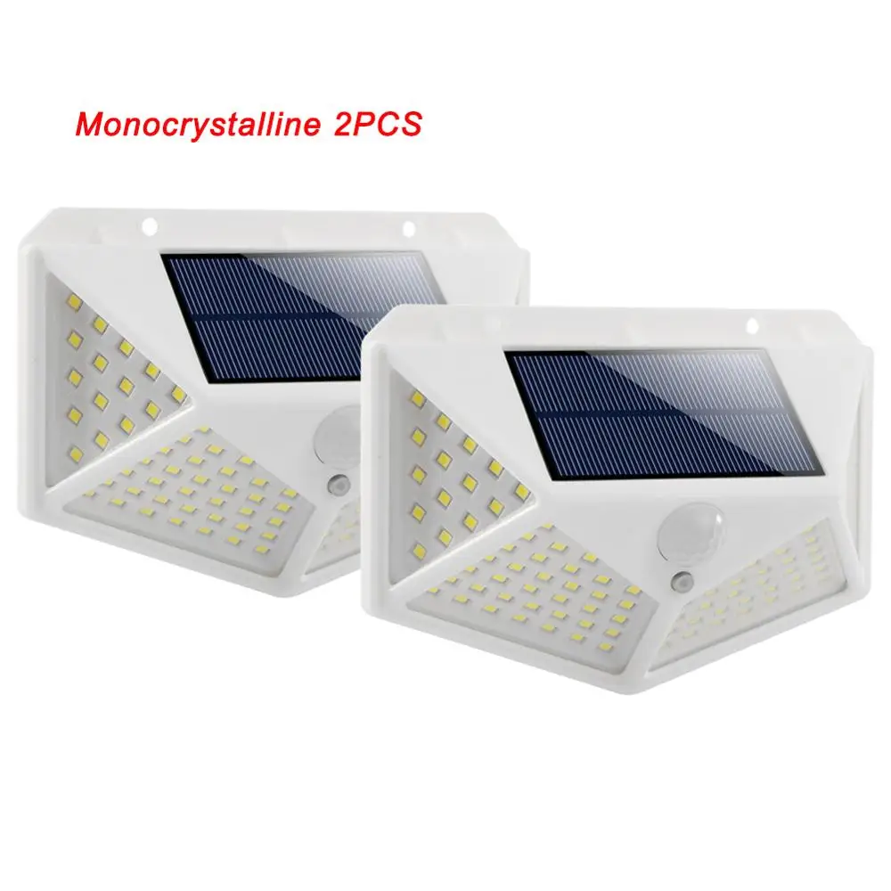 monocrystalline 2Pcs 100 LED Four-Sided Solar Light Outdoor Solar Lamp Powered Sunlight 3 Modes PIR Motion Sensor for Garden Decoration Sunlight - Emitting Color: monocrystalline 2Pcs